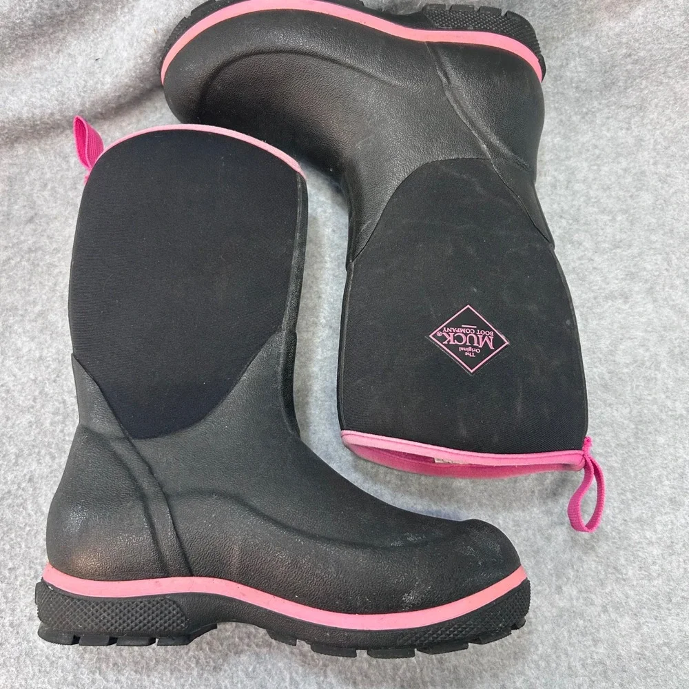 Muck Logo Kids Black Pink Muck Boot Company Waterproof Neoprene Boots Size 1